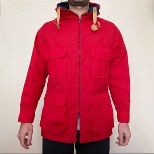 Vintage Woolrich Full Zip Four Flap Pocket Hooded Coat Red Men’s Size Medium